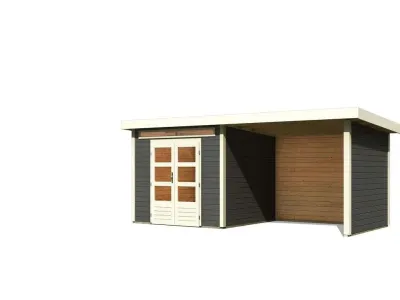 Gartenhaus SET Kandern 6 28 mm terragrau, inkl. 3,2 m Anbaudach + Seiten- und Rückwand Produktbild #9