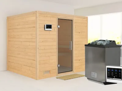 Massivholzsauna Sonara graphit Ganzglastür Produktbild #2