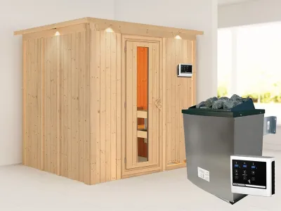 Sauna Systemsauna Sodin mit Dachkranz, inkl. 9 kW Ofen mit externer Steuerung Produktbild #1