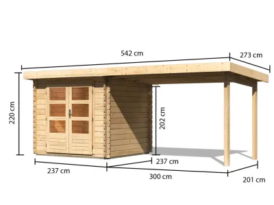 Gartenhaus Blockbohlenhaus SET Bastrup 2 28 mm naturbelassen, inkl. 3 m Anbaudach Produktbild #6