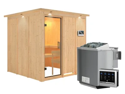 Sauna Systemsauna Rodin mit Dachkranz, Klarglas Ganzglastür + 9 kW Bio-Kombiofen mit ext. Strg Produktbild #4