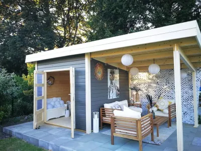 Gartenhaus Askola 2 19 mm terragrau inkl. 2,4 m Anbaudach Produktbild #3