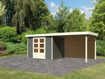 Gartenhaus SET Askola 5 19 mm terragrau, inkl. 2,8 m Anbaudach + Rückwand Produktbild #1