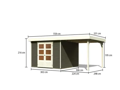 Gartenhaus SET Askola 6 19 mm terragrau, inkl. 2,4 m Anbaudach Produktbild #3