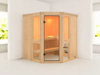 Sauna Amelia 2 naturbelassen mit bronzierter Ganzglastür Produktbild #3