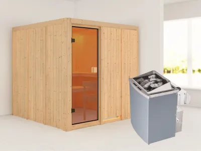 Sauna OULU / Celine 4 mit bronzierter Glastür + 9 kW Saunaofen integr. Strg. Produktbild #1