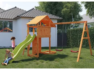 Spielturm Smart 2 teakfarben inkl. Rutsche gelb Produktbild #3