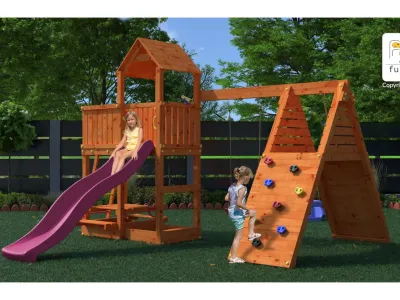 Spielturm Fluppi teakfarben inkl. Einzelschaukel + Rutsche Produktbild #4