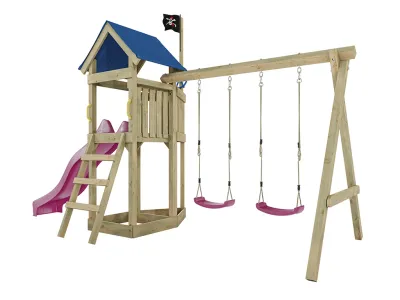 Spielturm Pirat Captain Jolly KDI mit Doppelschaukel inkl. Rutsche pink + Sitze pink Produktbild #5