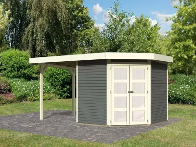 Gartenhaus SET Goldendorf 5 ECO 19 mm terragrau, inkl. 2,4 m Anbaudach Produktbild #1