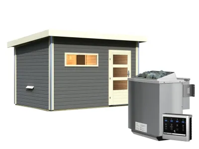 Saunahaus Skrollan 3 mit moderner Tür terragrau + 9 kW Bio-Kombiofen mit ext. Strg. Produktbild #5