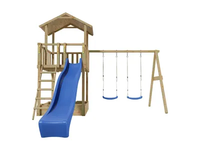 Spielturm Tilly Classic mit Doppelschaukel KDI inkl. Rutsche blau + Sitze blau Produktbild #3