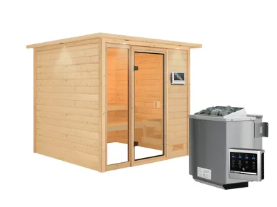 Sauna Jutta mit bronzierter Glastür und Dachkranz + 9 kW Bio-Kombiofen ext. Strg. Produktbild #2