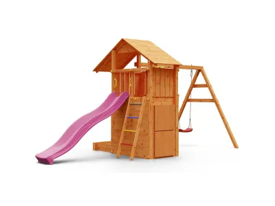 Spielturm Smart 7 teakfarben inkl. Rutsche pink Produktbild #6