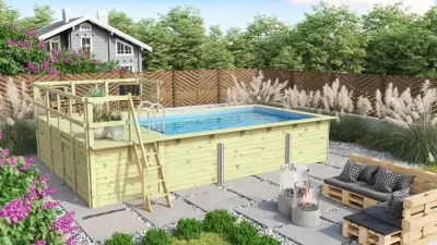 Massivholzpool Rechteck Pool 2 Sparset inkl. Poolterrassen Produktbild #1