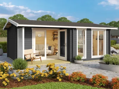 Gartenhaus Blockbohlenhaus Brighton 44 mm carbongrau Produktbild #1