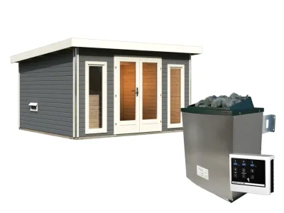 Saunahaus Mainburg 2 terragrau 38 mm inkl. klassischer Saunaofen 9 kW + ext. Steuerung Produktbild #2