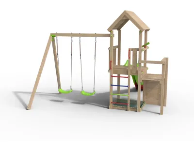 Spielturm Amélie inkl. Doppelschaukel + Rutsche grün-rot Produktbild #2