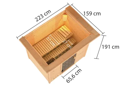 Sauna Selena mit bronzierter Glastür und Dachkranz + 3,6 kW Plug & Play Saunaofen integr. Strg. Produktbild #7