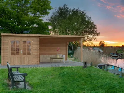 Gartenhaus Blockbohlenhaus Ella 6,9+10,0 m² 28 mm braun tauchimprägniert Produktbild #1