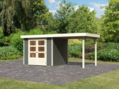 Gartenhaus Askola 3 19 mm terragrau inkl. 2,4 m Anbaudach Produktbild #3