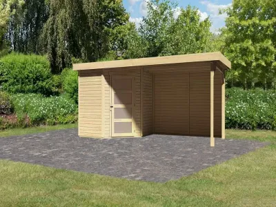 Gartenhaus SET Schwandorf 3 19 mm naturbelassen, inkl. 2,8 m Anbaudach + Rückwand Produktbild #1