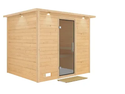 Massivholzsauna Sonara mit Dachkranz graphit Ganzglastür Produktbild #3