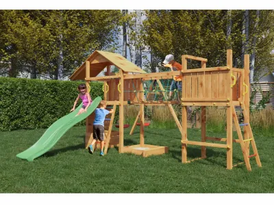 Spielturm Smart 4 Bridge teakfarben inkl. Rutsche grün Produktbild #2