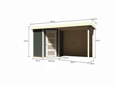 Gartenhaus SET Schwandorf 3 19 mm terragrau, inkl. 2,8 m Anbaudach + Rückwand Produktbild #3