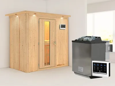 Sauna Systemsauna Variado mit Dachkranz, inkl. 9 kW Bio-Ofen mit externer Steuerung Produktbild #1