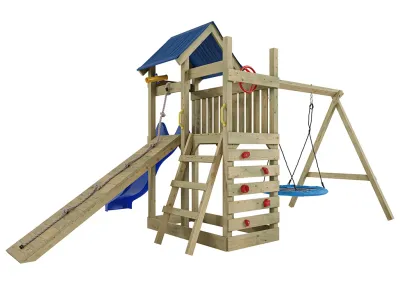 Spielturm Hefty KDI inkl. Doppelschaukel inkl. Rutsche blau + Nestschaukel Produktbild #4