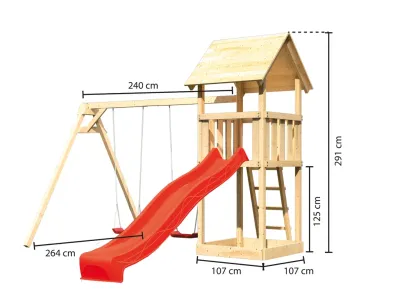 Spielturm Set Lotti naturbelassen inkl. Rutsche rot und Doppelschaukel Produktbild #3