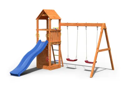 Spielturm Flappi teakfarben inkl. Doppelschaukel + Rutsche Produktbild #3