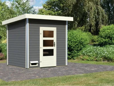 Gartensauna Norge 38 mm mit moderner Tür terragrau Produktbild #2