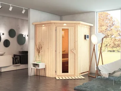 Sauna Systemsauna Taurin mit Dachkranz, inkl. 9 kW Bio-Ofen mit externer Steuerung Produktbild #1