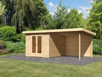 Gartenhaus SET Radeburg 1 40 mm naturbelassen inkl. 3,3 m Anbaudach + Rückwand Produktbild #1