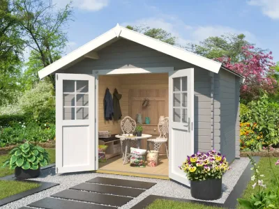 Gartenhaus Blockbohlenhaus 209 Gr. 2,5 28 mm hellgrau Produktbild #1