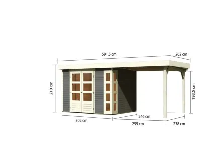 Gartenhaus SET Kerko 5 19 mm terragrau, inkl. 2,8 m Anbaudach Produktbild #6