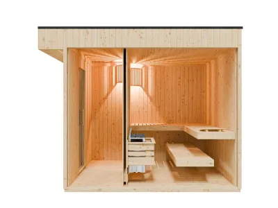 Gartensauna Musta 2 - 72mm  mit Glastür, naturbelassen Produktbild #7