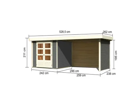 Gartenhaus SET Askola 3,5 19 mm terragrau, inkl. 2,8 m Anbaudach + Seiten- und Rückwand Produktbild #8