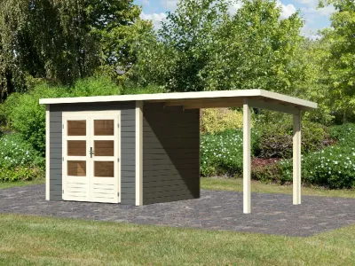 Gartenhaus Wacken 3 28 mm terragrau, inkl. 2,4 m Anbau Produktbild #2