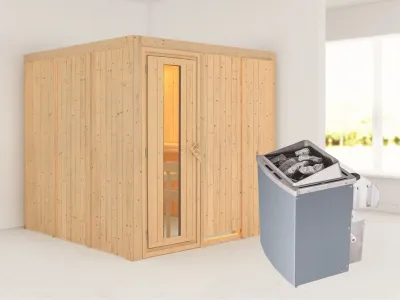 Systemsauna Rodin Holztür mit Isolierglas, inkl. 9 kW Saunaofen integr. Steuerung Produktbild #1