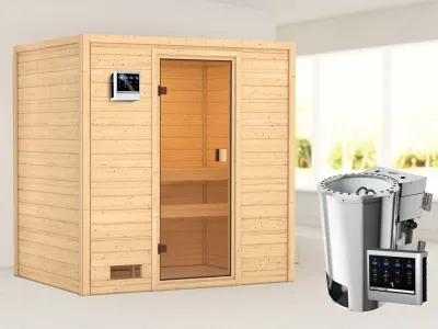 Sauna Selena mit bronzierter Glastür + 3,6 kW Plug & Play Bio-Ofen ext. Strg. Produktbild #1