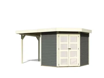 Gartenhaus SET Goldendorf 5 ECO 19 mm terragrau, inkl. 2,4 m Anbaudach Produktbild #3