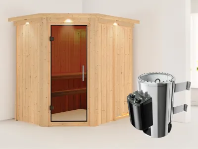 Sauna Systemsauna Saja mit Dachkranz, graphit Ganzglastür + Plug & Play Saunaofen mit Steuerung Produktbild #1