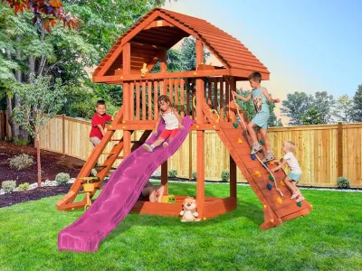 Spielturm Giant teakfarben inkl. Rutsche pink Produktbild #2
