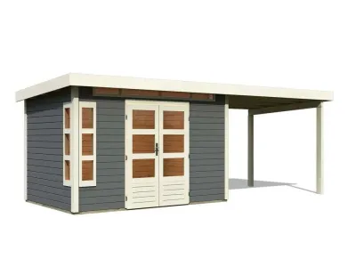 Gartenhaus SET Kastorf 7 28 mm terragrau inkl. 3,2 m Anbaudach Produktbild #3