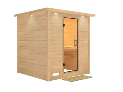 Sauna Massivholzsauna Mojave mit Dachkranz, Klarglas Ganzglastür Produktbild #7