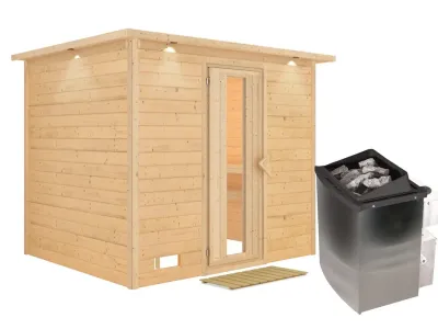 Massivholzsauna Sonara mit Dachkranz Holztür mit Isolierglas Produktbild #2