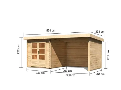 Gartenhaus Blockbohlenhaus SET Bastrup 4 28 mm naturbelassen, inkl. 3 m Anbaudach + Seiten-/Rückwand Produktbild #7